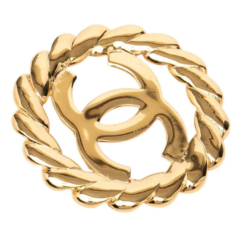 CHANEL Authentic Vintage Gold Logo Brooch - Picture 1 of 3